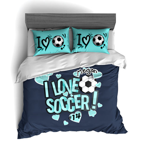 I Love Soccer Theme Bedding, Duvet or Comforter Sets - 2cooldesigns