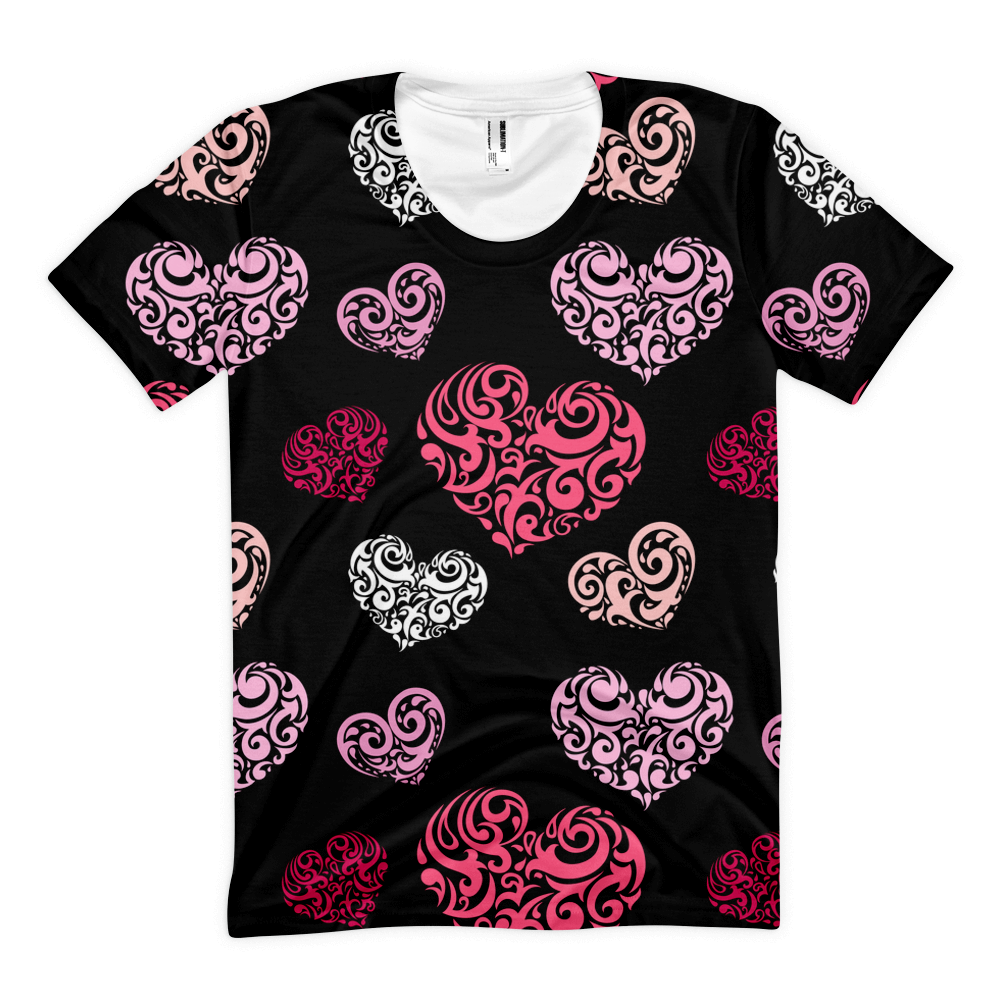 Abstract Hearts, All Over Print, Women's sublimation t-shirt - 2cooldesigns