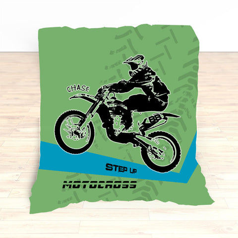 Motocross Bedding Personalized, Comforter, Duvet, Dirt Bike, Freestyle, Green, Blue - 2cooldesigns
