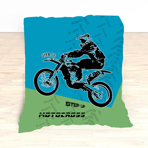 Motocross Bedding Personalized, Comforter, Duvet, Dirt Bike, Freestyle, Green, Blue - 2cooldesigns