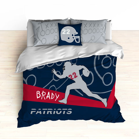 Patriots Bedding, Personalized Football Bedding, Black and Red Football Bedding - 2cooldesigns