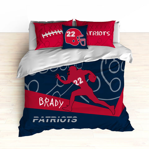 Patriots Bedding, Personalized Football Bedding, Black and Red Football Bedding - 2cooldesigns