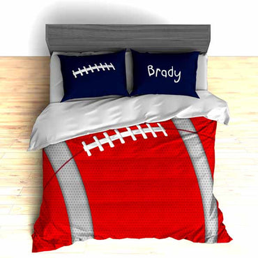 Personalized Football Team Colors Themed Bedding, Duvet or Comforter Sets, Red, White and Blue - 2cooldesigns