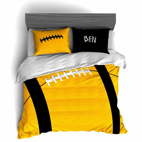 Personalized Football Team Colors Themed Bedding, Duvet or Comforter Sets, Gold and Black - 2cooldesigns