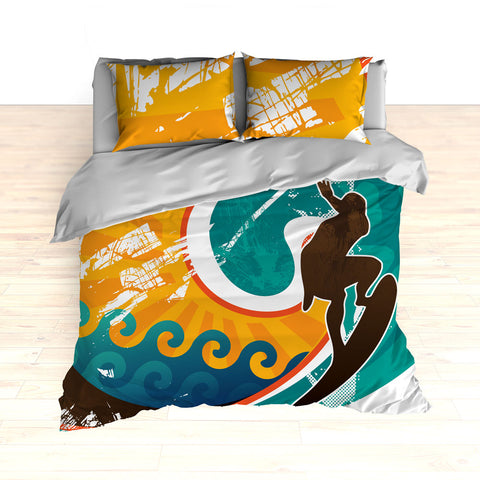 Personalized Retro Surfer Bedding, Surfing, Duvet or Comforter Set - 2cooldesigns