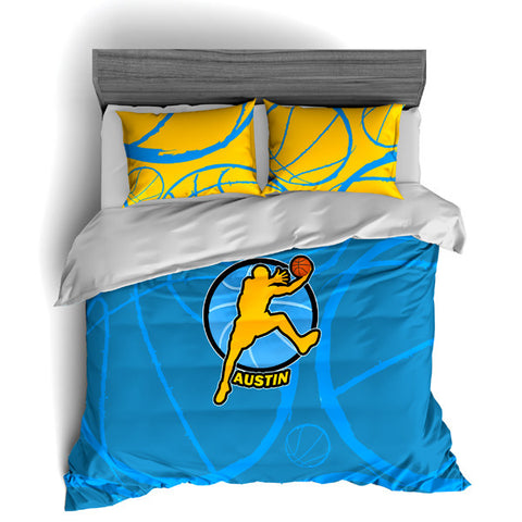Personalized Basketball Stripes Theme Bedding, Basketball Player Silhouette Duvet or Comforter Sets - 2cooldesigns