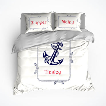 Nautical Anchor Theme Bedding, Duvet or Comforter Sets, Cream Background - 2cooldesigns